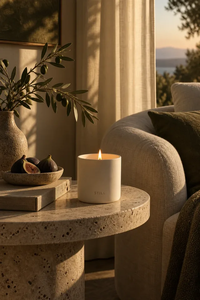 Candle in a warm evening interior